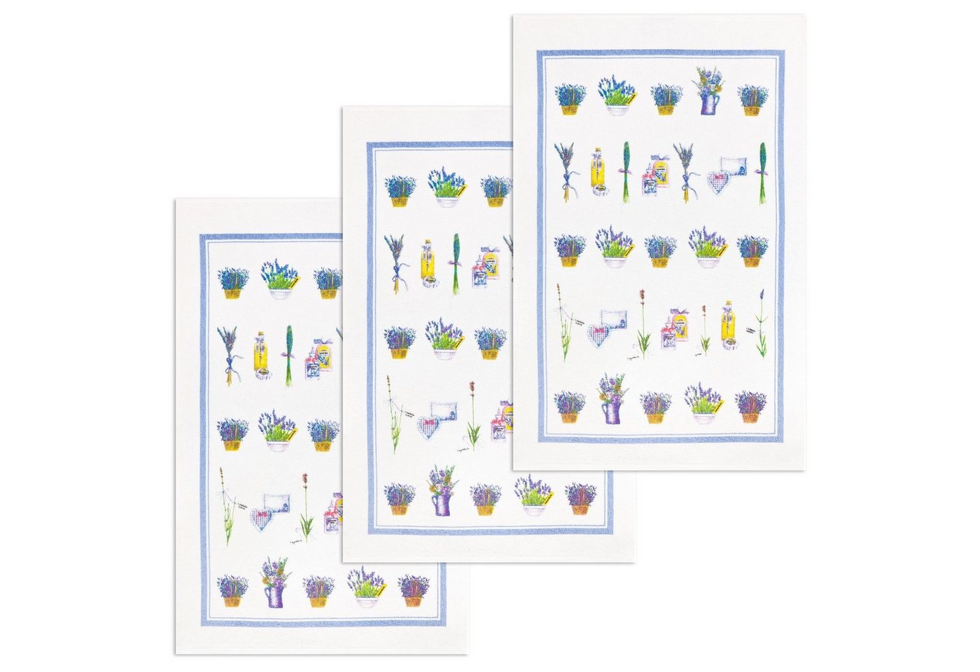 Kracht Geschirrtuch Lavendelkörbchen, (Set, 3-tlg., Set), 3er Pack Frottee Küchenhandtücher (3 Stück), ca. 45 x 70 cm Baumwolle von Kracht