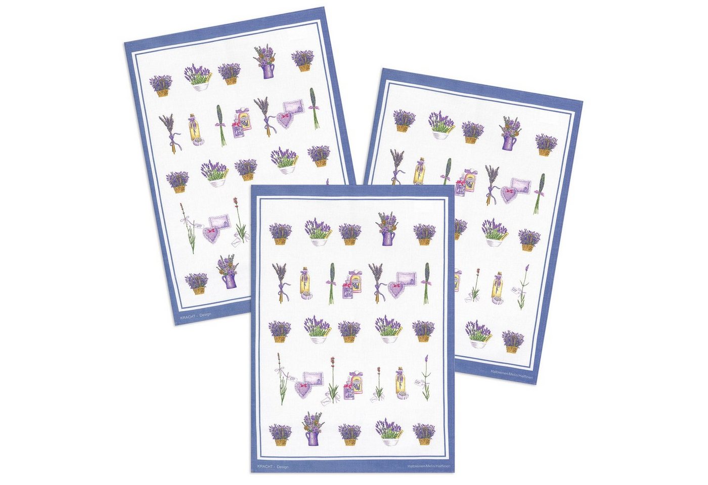 Kracht Geschirrtuch Lavendelkörbchen, (Set, 3-tlg., Set), 3er Pack Geschirrtücher (3 Stück), ca. 50 x 70 cm, Halbleinen bedruckt von Kracht