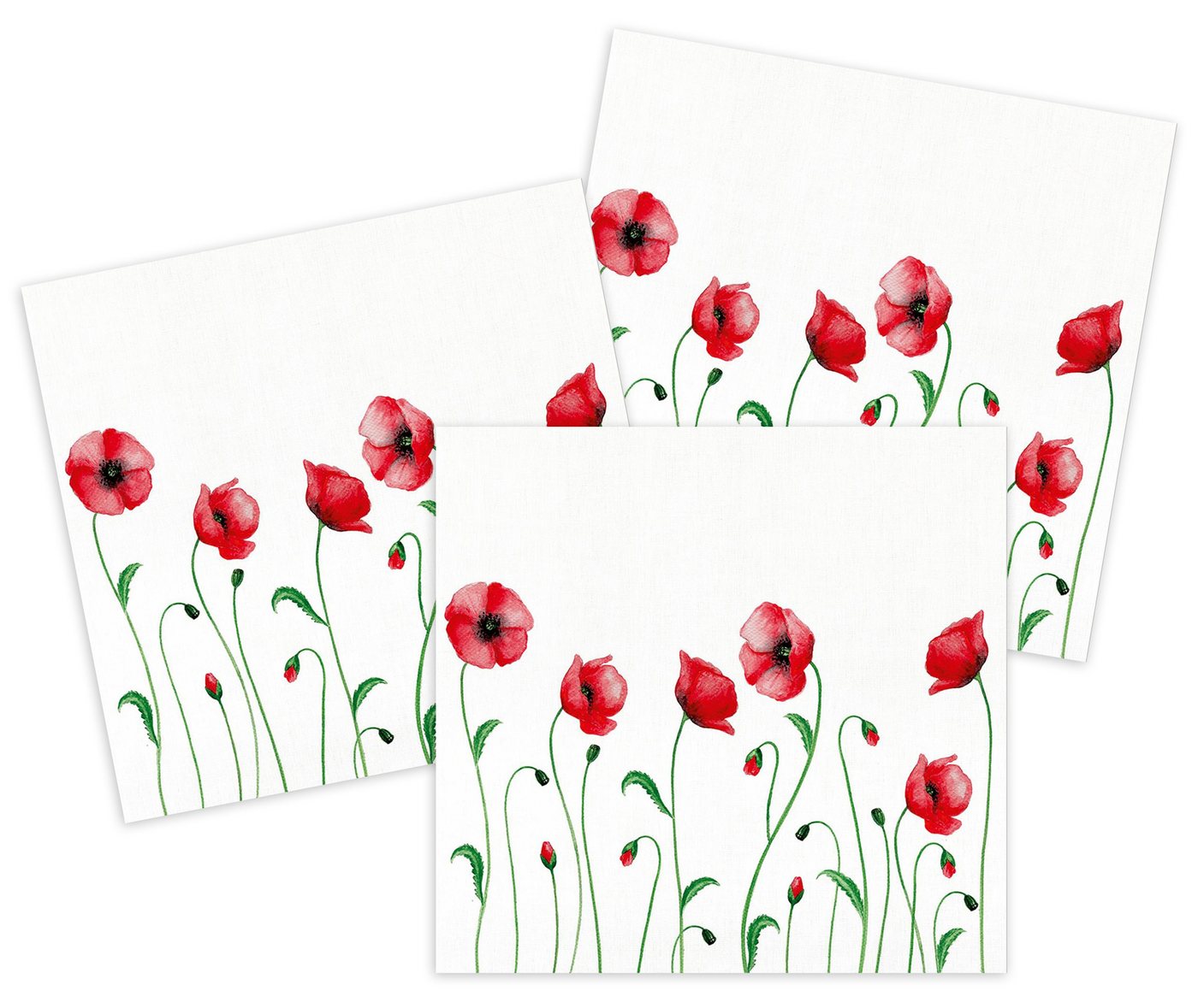 Kracht Geschirrtuch Mohnblume, (3-tlg., 3-teilig), 3er Pack Frottee Küchenhandtücher (3 Stück) ca.50x50cm 100% Baumwolle von Kracht