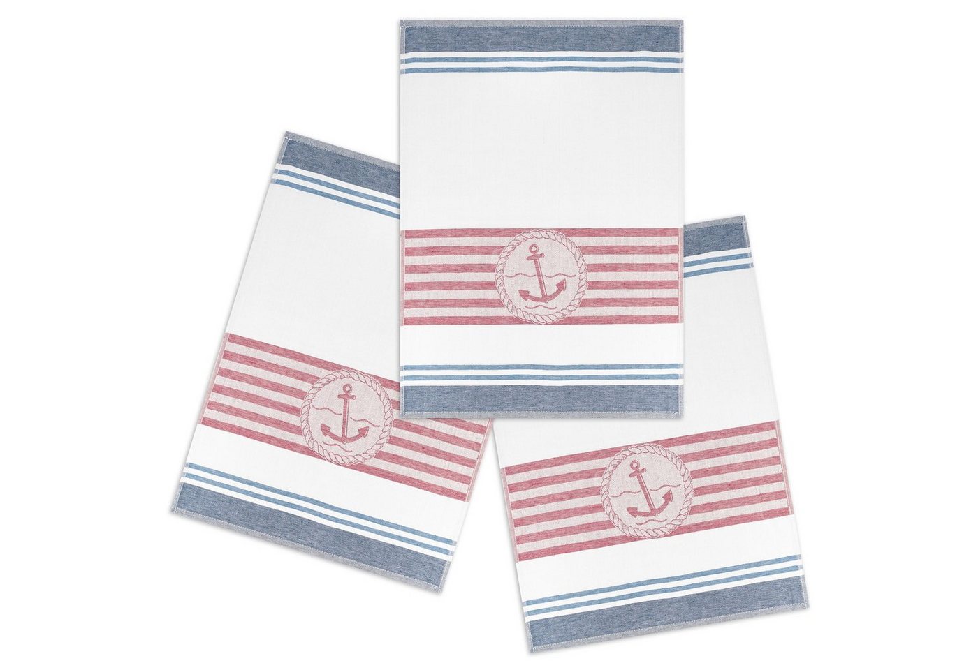Kracht Geschirrtuch Nautic, (Set, 3-tlg., Set), 3er Pack Geschirrtücher (3 Stück), ca. 50x70cm, Halbleinen Jacquard von Kracht