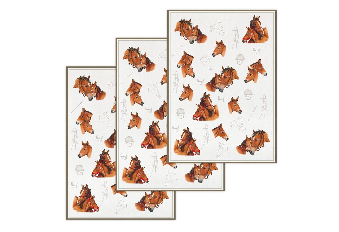 Kracht Geschirrtuch Pferde, (Set, 3-tlg., Set), 3er Pack Geschirrtücher (3 Stück), ca. 50 x 70 cm, Halbleinen bedruckt von Kracht