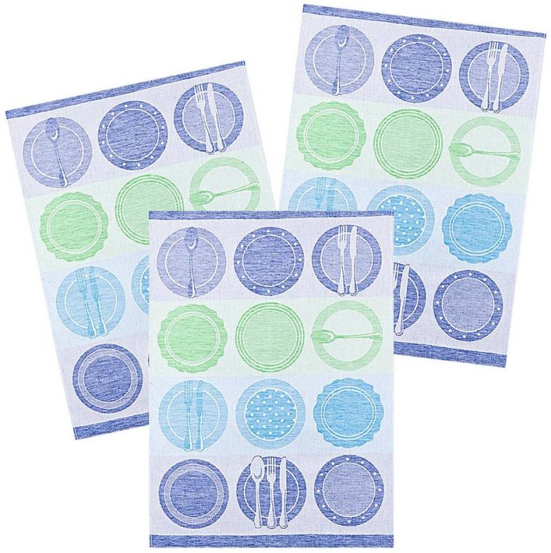 Kracht Geschirrtuch Teller, (3-tlg., 3-teilig), 3er Pack Geschirrtücher (3 Stück), ca. 50 x 70 cm, Halbleinen Jacquard von Kracht