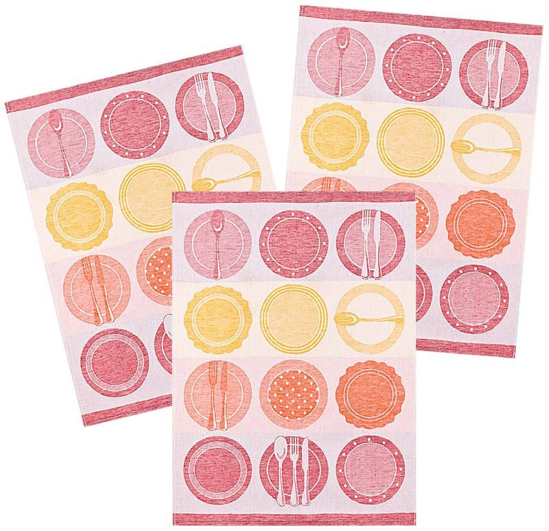 Kracht Geschirrtuch Teller, (3-tlg., 3-teilig), 3er Pack Geschirrtücher (3 Stück), ca. 50 x 70 cm, Halbleinen Jacquard von Kracht