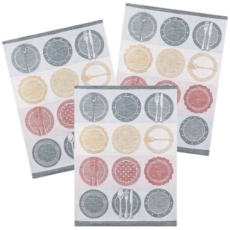 Kracht Geschirrtuch Teller, (3-tlg., 3-teilig), 3er Pack Geschirrtücher (3 Stück), ca. 50 x 70 cm, Halbleinen Jacquard von Kracht