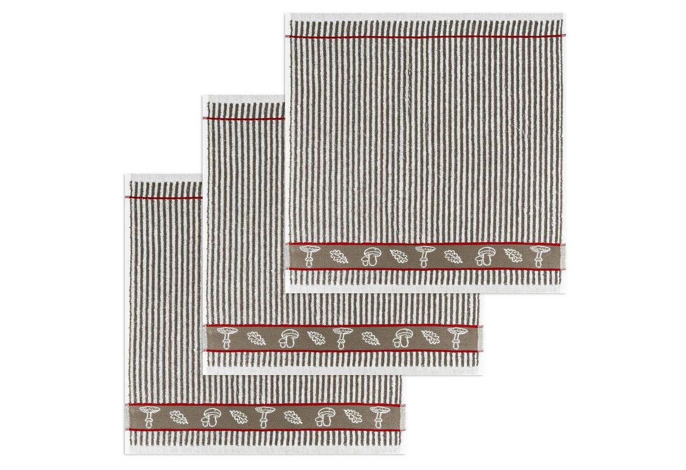 Kracht Geschirrtuch Waldpilze, (Set, 3-tlg., Set), 3er Pack Frottee Küchenhandtücher (3 Stück) ca.50x50cm Baumwolle von Kracht