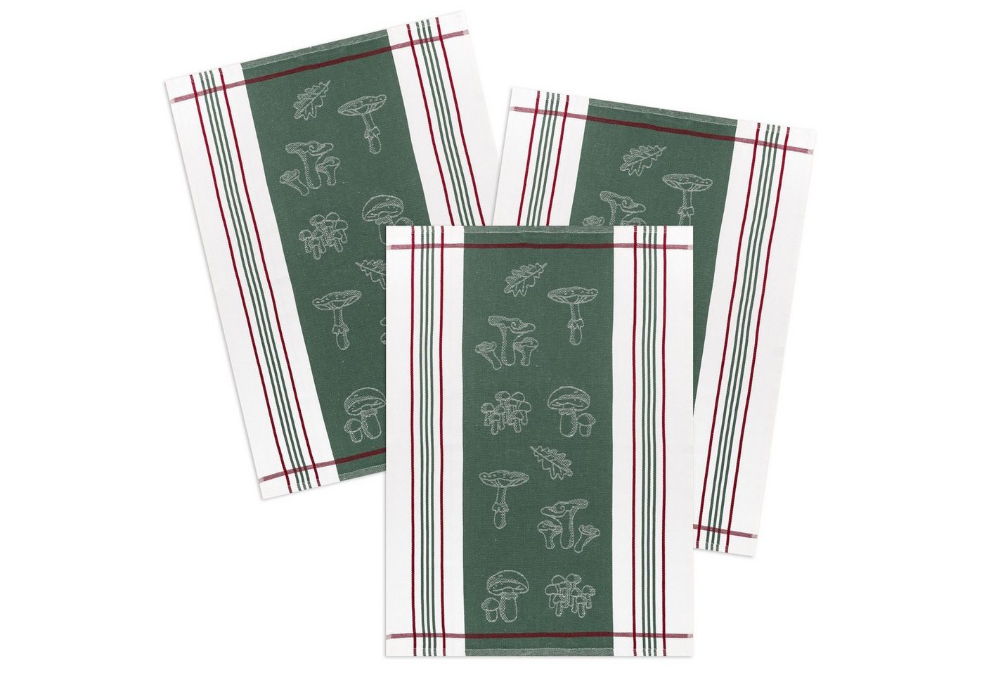 Kracht Geschirrtuch Waldpilze, (Set, 3-tlg., Set), 3er Pack Geschirrtücher (3 Stück), ca. 50 x 70 cm, Halbleinen Jacquard von Kracht