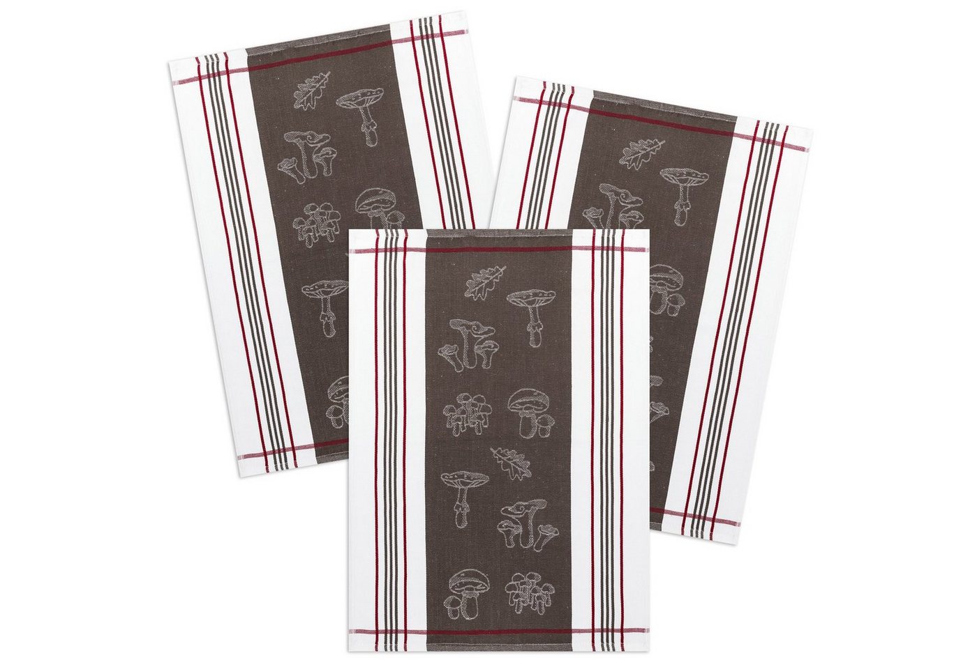 Kracht Geschirrtuch Waldpilze, (Set, 3-tlg., Set), 3er Pack Geschirrtücher (3 Stück), ca. 50 x 70 cm, Halbleinen Jacquard von Kracht