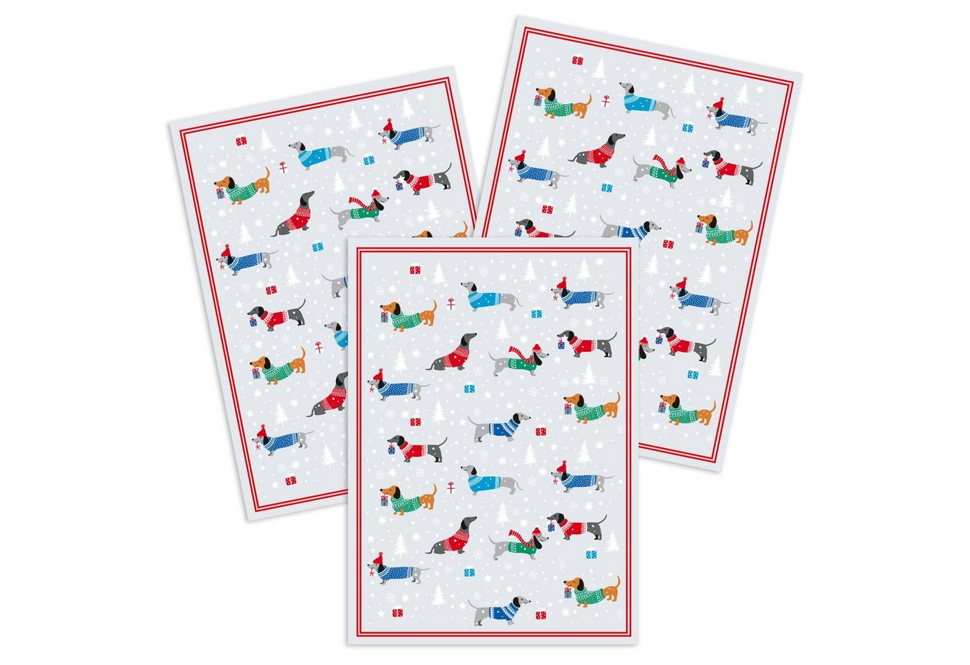 Kracht Geschirrtuch Weihnachtsdackel, (Set, 3-tlg., Set), 3er Pack Geschirrtücher (3 Stück), ca. 50 x 70 cm, Halbleinen bedruckt von Kracht