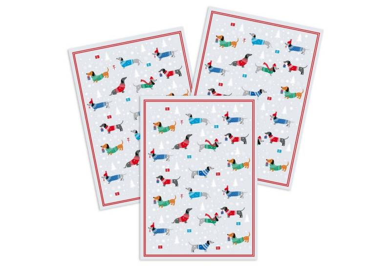 Kracht Geschirrtuch Weihnachtsdackel, (Set, 3-tlg., Set), 3er Pack Geschirrtücher (3 Stück), ca. 50 x 70 cm, Halbleinen bedruckt von Kracht