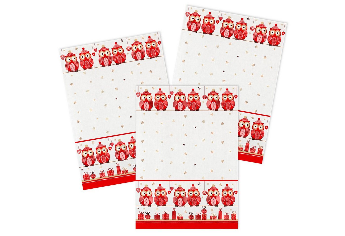 Kracht Geschirrtuch Weihnachtseulen, (Set, 3-tlg., Set), 3er Pack Geschirrtücher (3 Stück), ca. 50 x 70 cm, Halbleinen bedruckt von Kracht