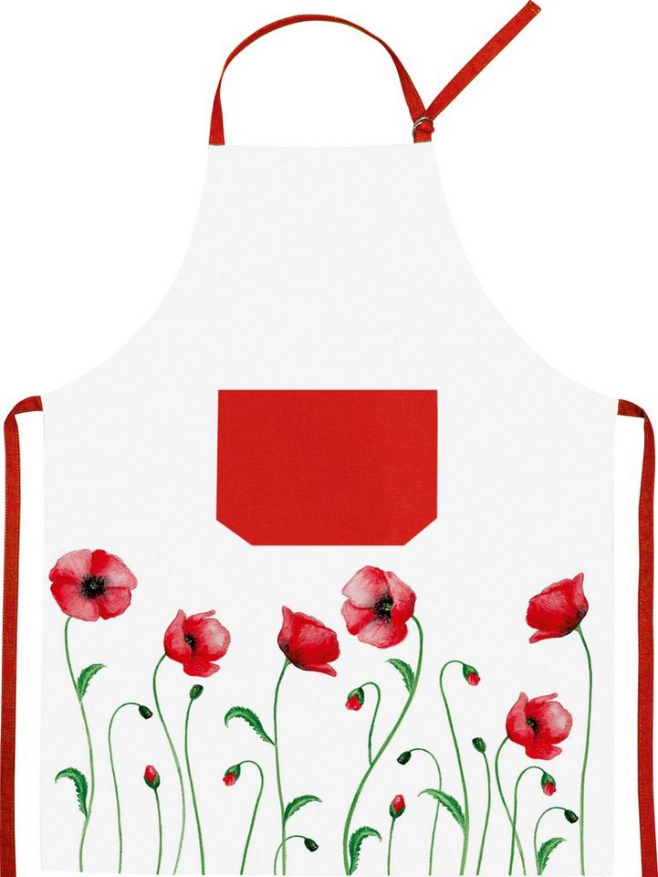 Kracht Kochschürze Mohnblume, (Set, 1-tlg., Set), Nackenband und aufgesetzte Tasche ca.70x90cm Baumwolle von Kracht