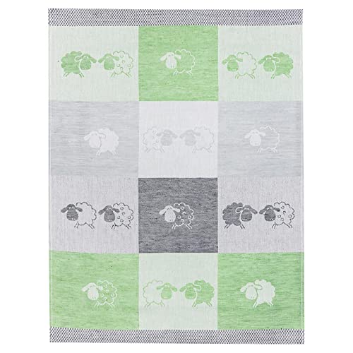 Kracht Küchen Textilien Schäfchen Halbleinen Küchentuch Jacquard 50x70 cm grün 3er Pack von Kracht