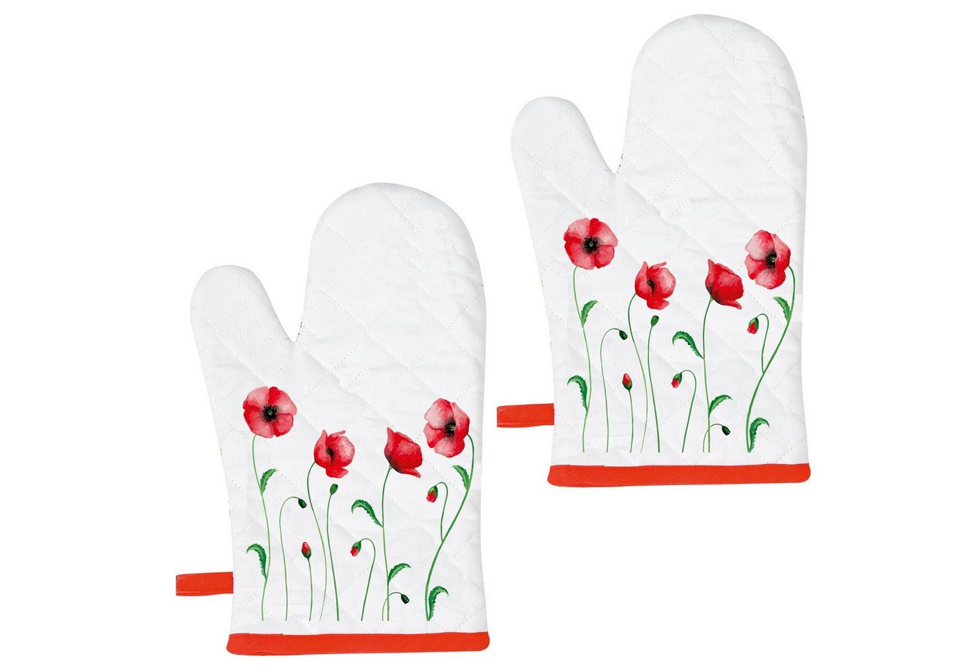 Kracht Topfhandschuhe Mohnblume, (Set, 2-tlg., Set), 2er Set Ofenhandschuhe, wattiert, ca. 20x30 cm von Kracht