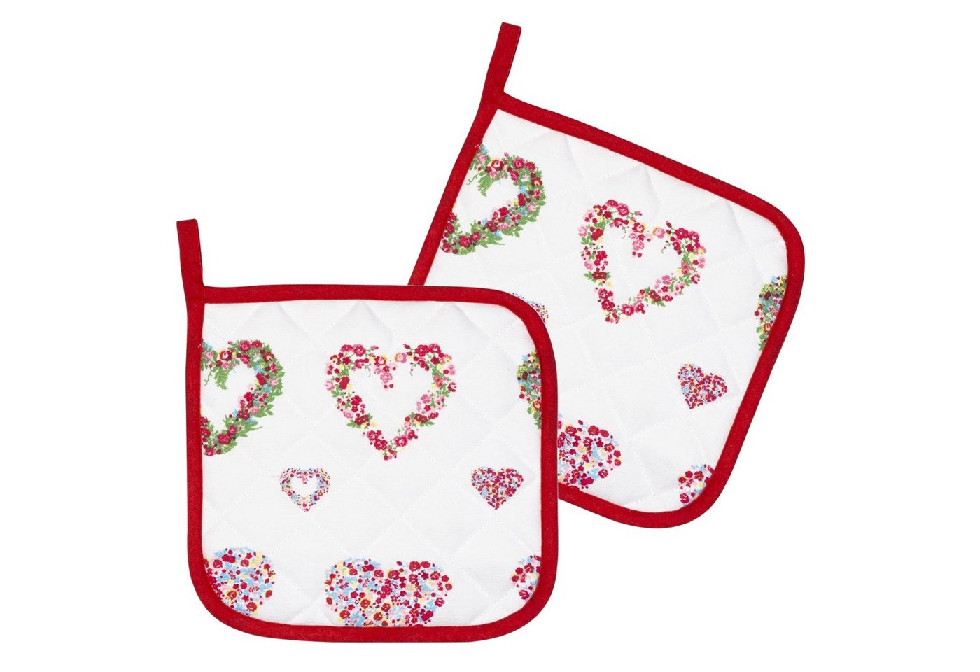 Kracht Topflappen Blumenherzen, (Set, 2-tlg., Set), 2er Set Topflappen, wattiert, ca. 22x22 cm von Kracht