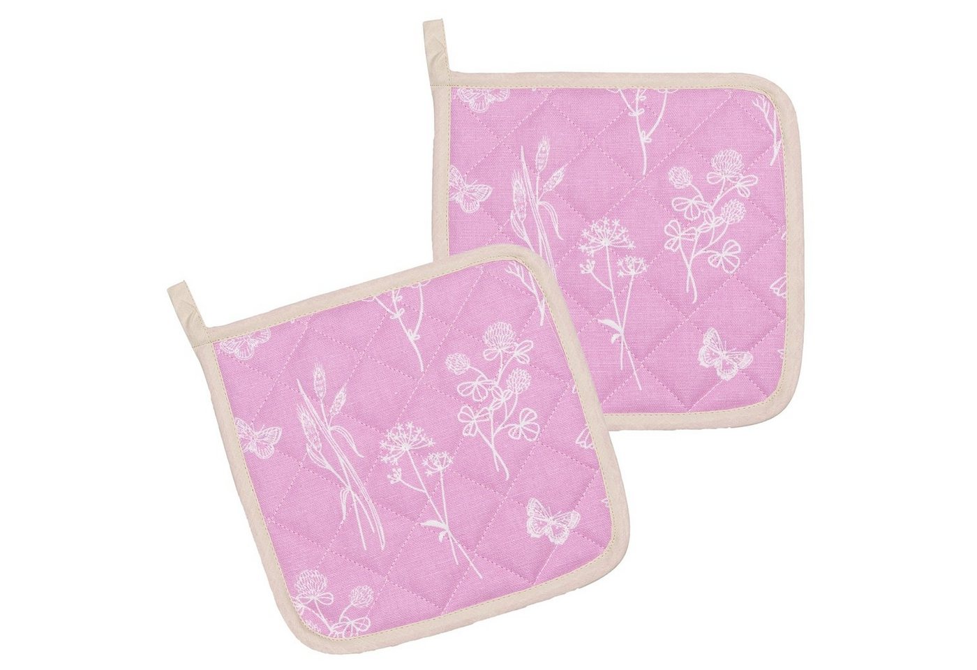 Kracht Topflappen Wildblumen, (Set, 2-tlg., 2-teilig), 2er Set Topflappen, wattiert, ca. 22x22 cm von Kracht