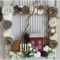 Handgefertigter Holz Rahmen Landhaus Deko Hänger Katze Garten Wandschmuck -385 von Kraenzchenfein