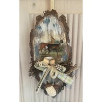 Handgefertigter Landhaus Deko Hänger Baum Holz Scheibe Rehe Wandschmuck -441 von Kraenzchenfein