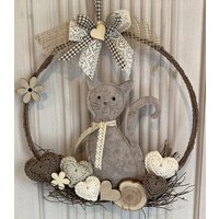 Handgefertigter Landhaus Deko Türkranz Türhänger Türschild Loop Ring Katze -182 von Kraenzchenfein