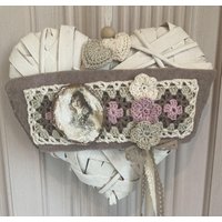 Handgefertigter Spanholz Herz Türkranz Granny Square Shabby Vintage Look -406 von Kraenzchenfein
