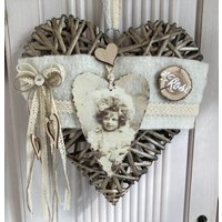 Handgefertigter Türhänger Türkranz Shabby Vintage Look Deko Rattan Herz -456 von Kraenzchenfein