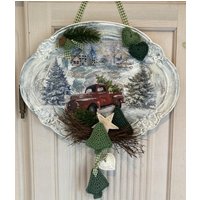 Handgefertigter Türhänger Wandhänger Vintage Tablett Hänger Christmas Car -516 Handgefertigter Türhänger Wandhänger Vintage Tablett Hänger Christmas Car -516 von Kraenzchenfein