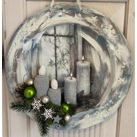 Handgefertigter Wandkranz Türkranz Deko Wandteller Kerzenschein Häkel Kerze -635 von Kraenzchenfein