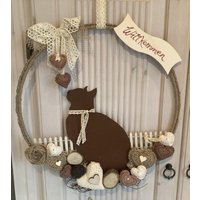 Handgefertigter Xl Deko Ring Loop 40 cm Kranz Edelrost Katze Willkommen -679 Handgefertigter Xl Deko Ring Loop 40 cm Kranz Edelrost Katze Willkommen -679 von Kraenzchenfein