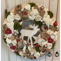 Handgefertigter Xl Deko Türkranz Kranz Weihnachtskranz Materialmix Elch Stern -465 von Kraenzchenfein