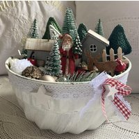Handgefertigtes Deko Adventsgesteck Adventskranz Weihnachtswald in Backform -579 von Kraenzchenfein