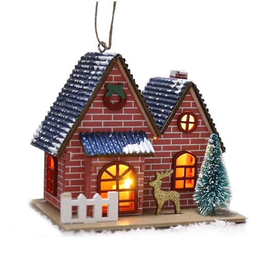 Kraeoke LED Weihnachtsdorf Häuser Holz Weihnachtshaus Beleuchtet Deko Aufhängbar Christmas Village Mini Weihnachtsdeko für Weihnachtsbäume, Fenster, Tisch (C) von Kraeoke