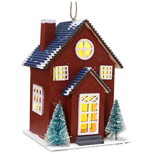 LED Weihnachtsdorf Häuser Kraeoke Holz Weihnachtshaus Beleuchtet Deko Aufhängbar Christmas Village Mini Weihnachtsdeko für Weihnachtsbäume, Fenster, Tisch (E) von Kraeoke