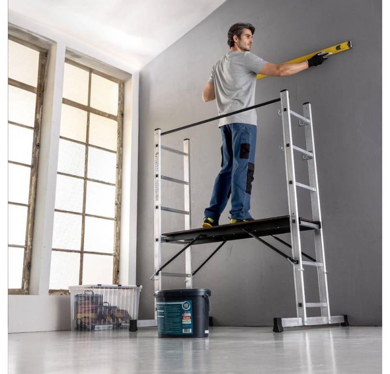 Kraft Werkzeuge Vielzweckleiter Aluminium Multifunktionsleiter 3 in 1 Traglast 150 kg Leitergerüst von Kraft Werkzeuge