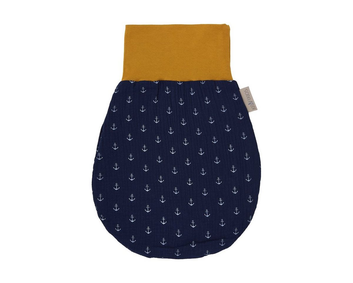 KraftKids Babyschlafsack Musselin dunkelblau Anker, Herbst/Winter-Variante, 100% Baumwolle, hochwärtiger Stoff, Innen warmer Fleece von KraftKids