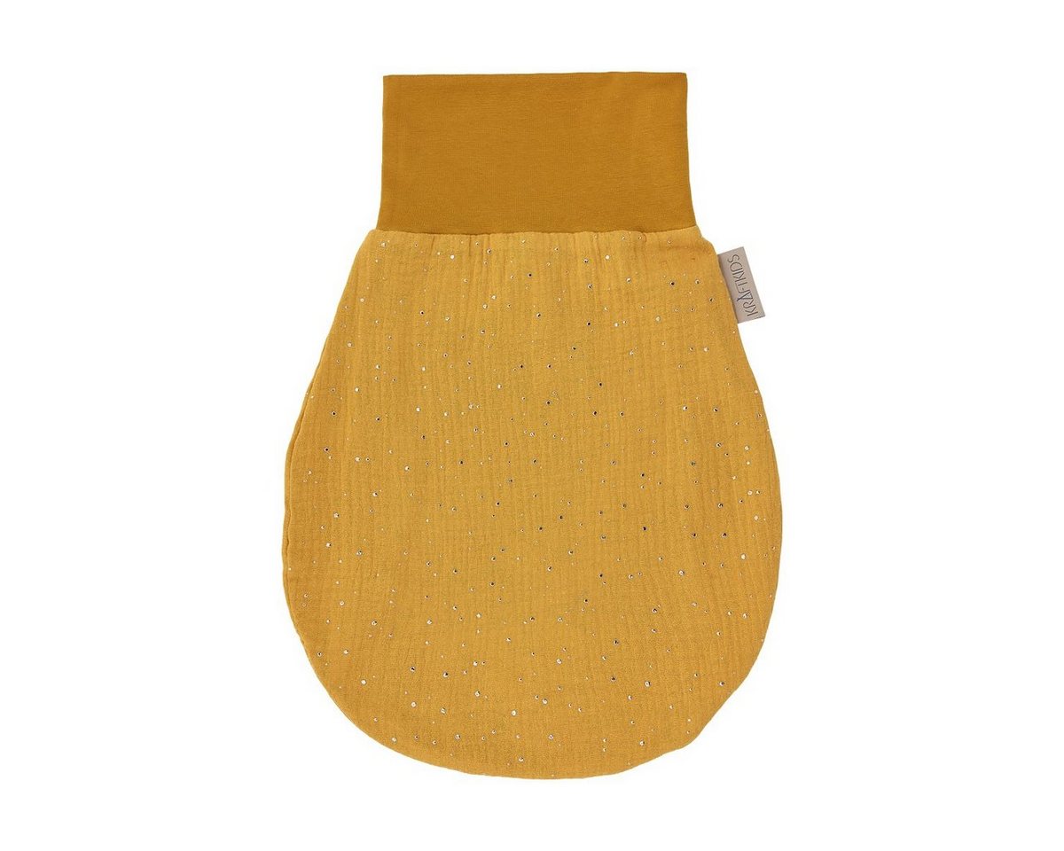 KraftKids Babyschlafsack Musselin goldene Punkte auf Gelb, Herbst/Winter-Variante, 100% Baumwolle, hochwärtiger Stoff, Innen warmer Fleece von KraftKids