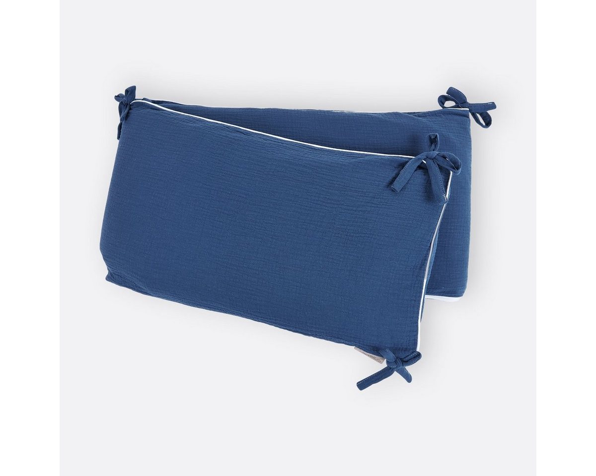 KraftKids Bettnestchen Musselin blau, für 120x60 cm Bett, 100% Baumwolle, abnehmbarer Bezug, Befestigungsbänder, drei Füllkissen von KraftKids