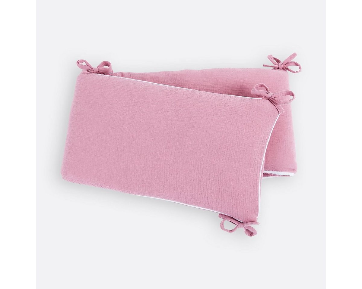 KraftKids Bettnestchen Musselin rosa, für 120x60 cm Bett, 100% Baumwolle, abnehmbarer Bezug, Befestigungsbänder, drei Füllkissen von KraftKids