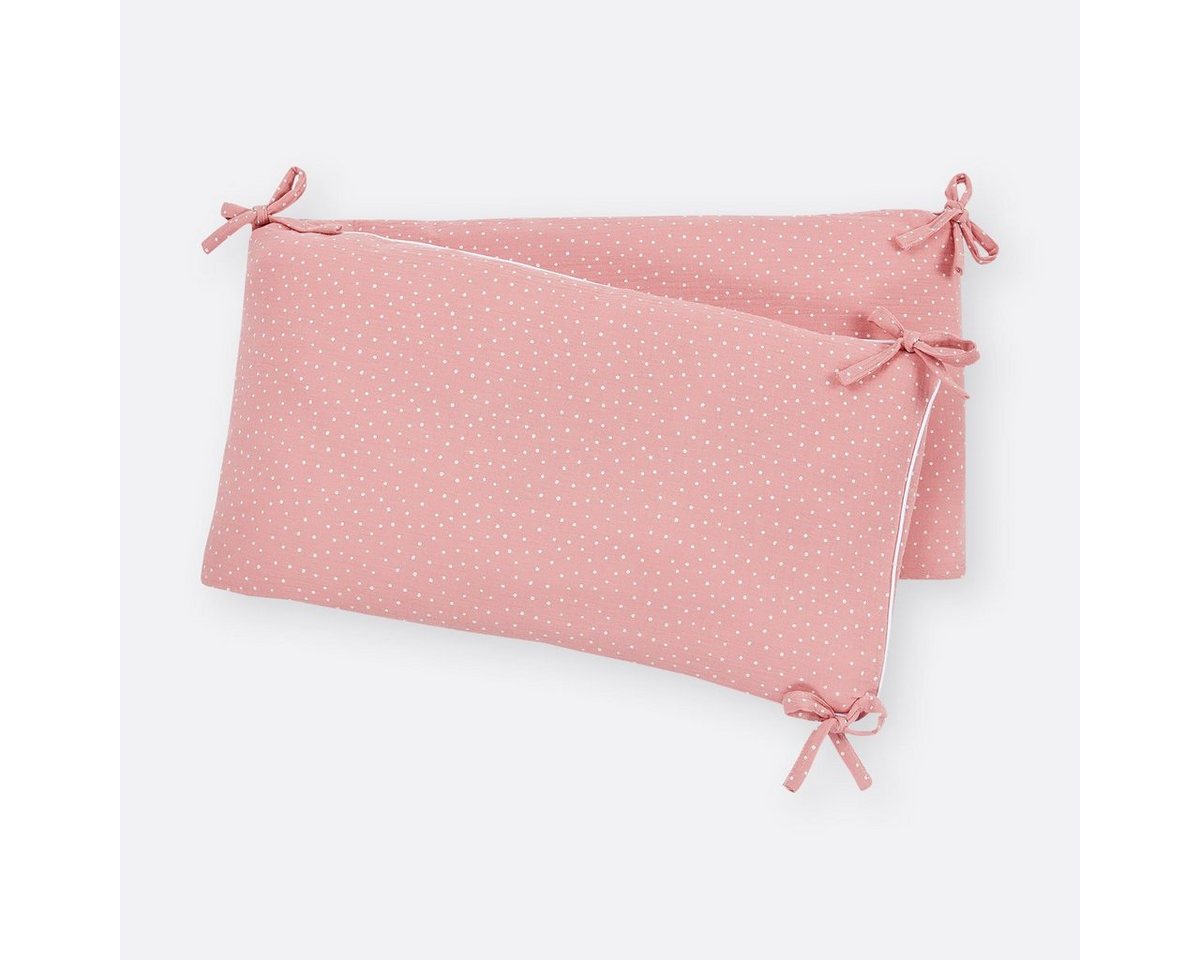 KraftKids Bettnestchen Musselin rosa Punkte, für 120x60 cm Bett, 100% Baumwolle, abnehmbarer Bezug, Befestigungsbänder, drei Füllkissen von KraftKids