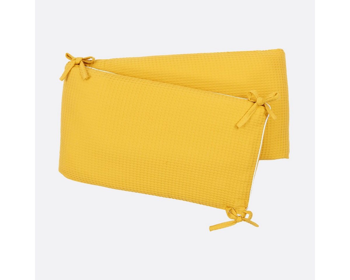 KraftKids Bettnestchen Waffel Piqué mustard, für 120x60 cm Bett, 100% Baumwolle, abnehmbarer Bezug, Befestigungsbänder, drei Füllkissen von KraftKids