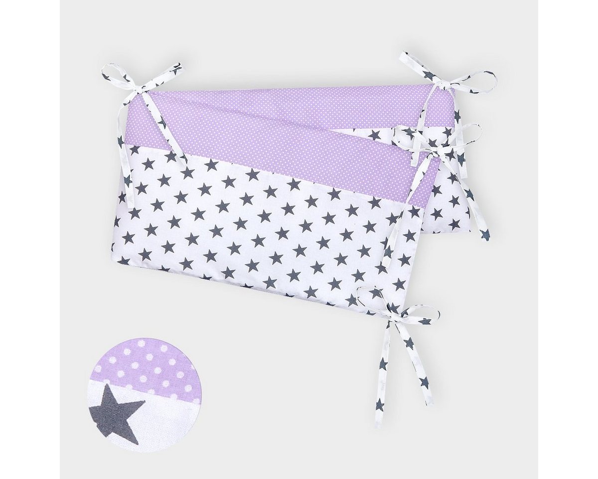 KraftKids Bettnestchen kleine graue Sterne auf Weiss, für 120x60 cm Bett, 100% Baumwolle, abnehmbarer Bezug, Befestigungsbänder, drei Füllkissen von KraftKids