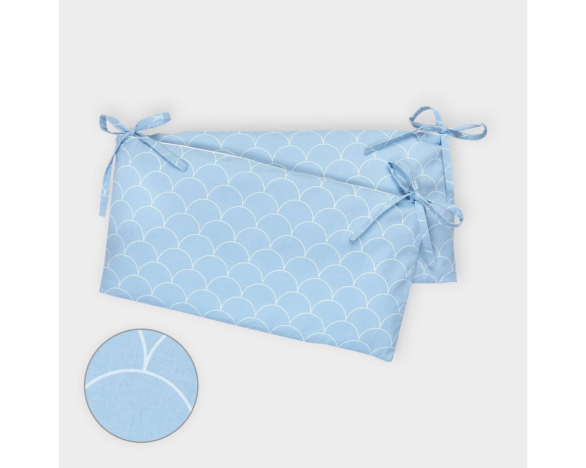 KraftKids Bettnestchen weiße Halbkreise auf Pastelblau, für 140x70 cm Bett, 100% Baumwolle, abnehmbarer Bezug, Befestigungsbänder, drei Füllkissen von KraftKids