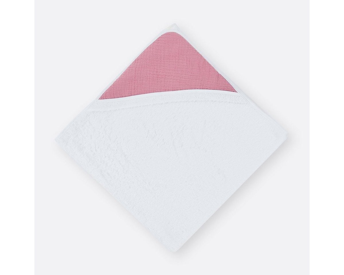 KraftKids Kapuzenhandtuch Musselin rosa, 100% Baumwolle, extra dickes und weiches Frottee, eingefasst mit Schrägband von KraftKids