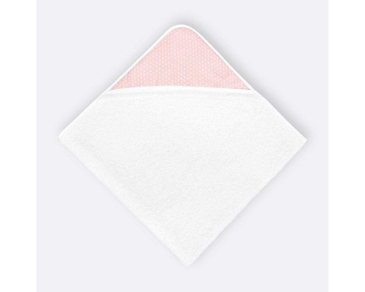 KraftKids Kapuzenhandtuch kleine Blätter rosa auf Weiß, 100% Baumwolle, extra dickes und weiches Frottee, eingefasst mit Schrägband von KraftKids