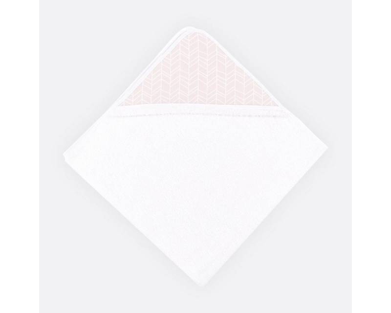 KraftKids Kapuzenhandtuch weiße Feder Muster auf Rosa, 100% Baumwolle, extra dickes und weiches Frottee, eingefasst mit Schrägband von KraftKids