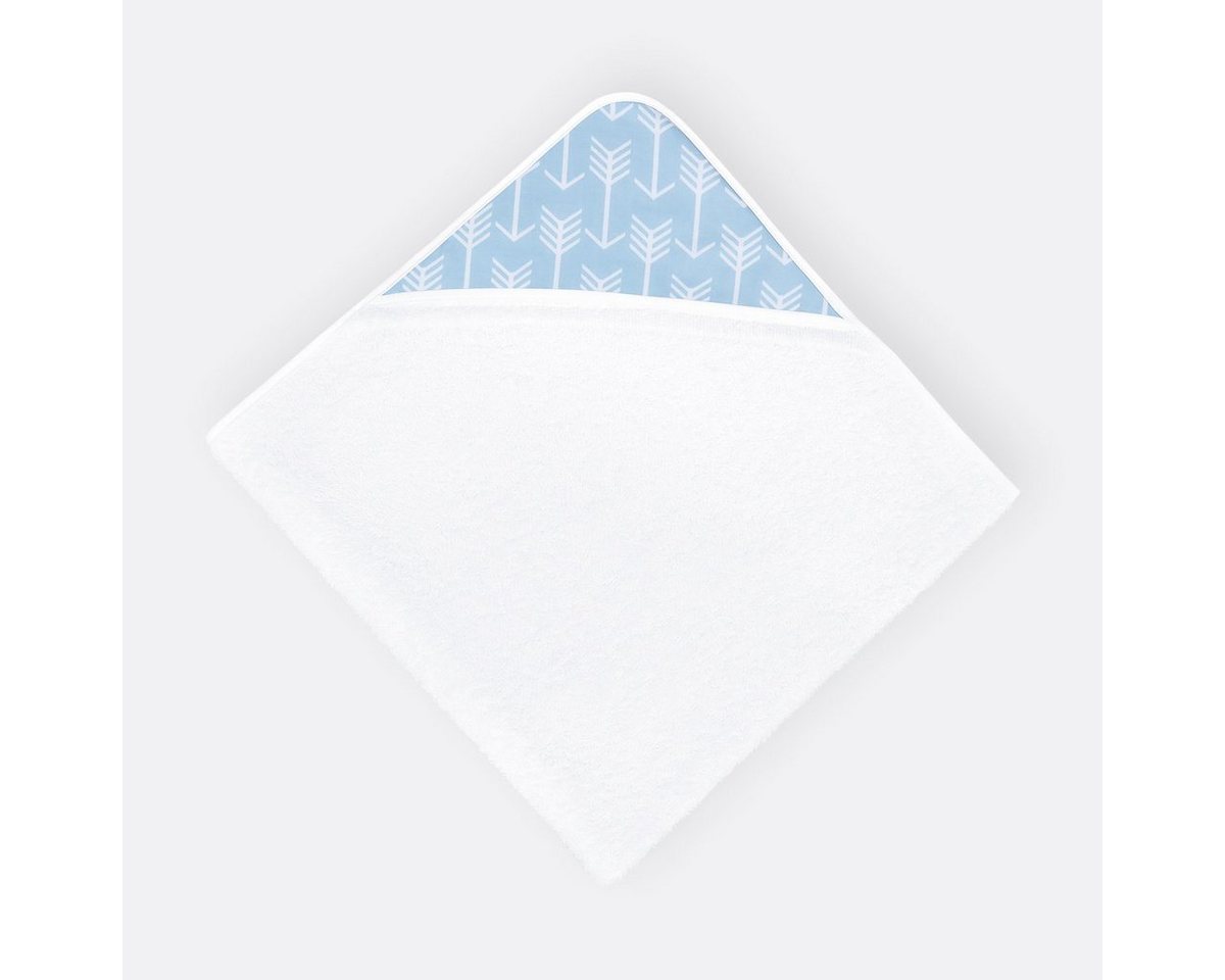 KraftKids Kapuzenhandtuch weiße Pfeile auf Blau, 100% Baumwolle, extra dickes und weiches Frottee, eingefasst mit Schrägband von KraftKids