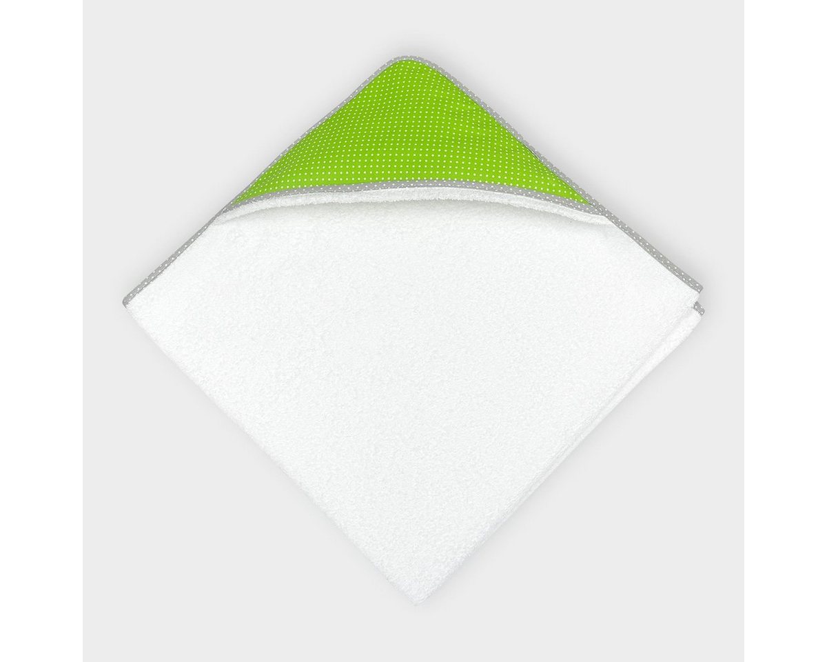 KraftKids Kapuzenhandtuch weiße Punkte auf Grün, 100% Baumwolle, extra dickes und weiches Frottee, eingefasst mit Schrägband von KraftKids