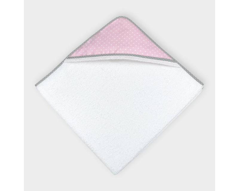 KraftKids Kapuzenhandtuch weiße Punkte auf Rosa, 100% Baumwolle, extra dickes und weiches Frottee, eingefasst mit Schrägband von KraftKids