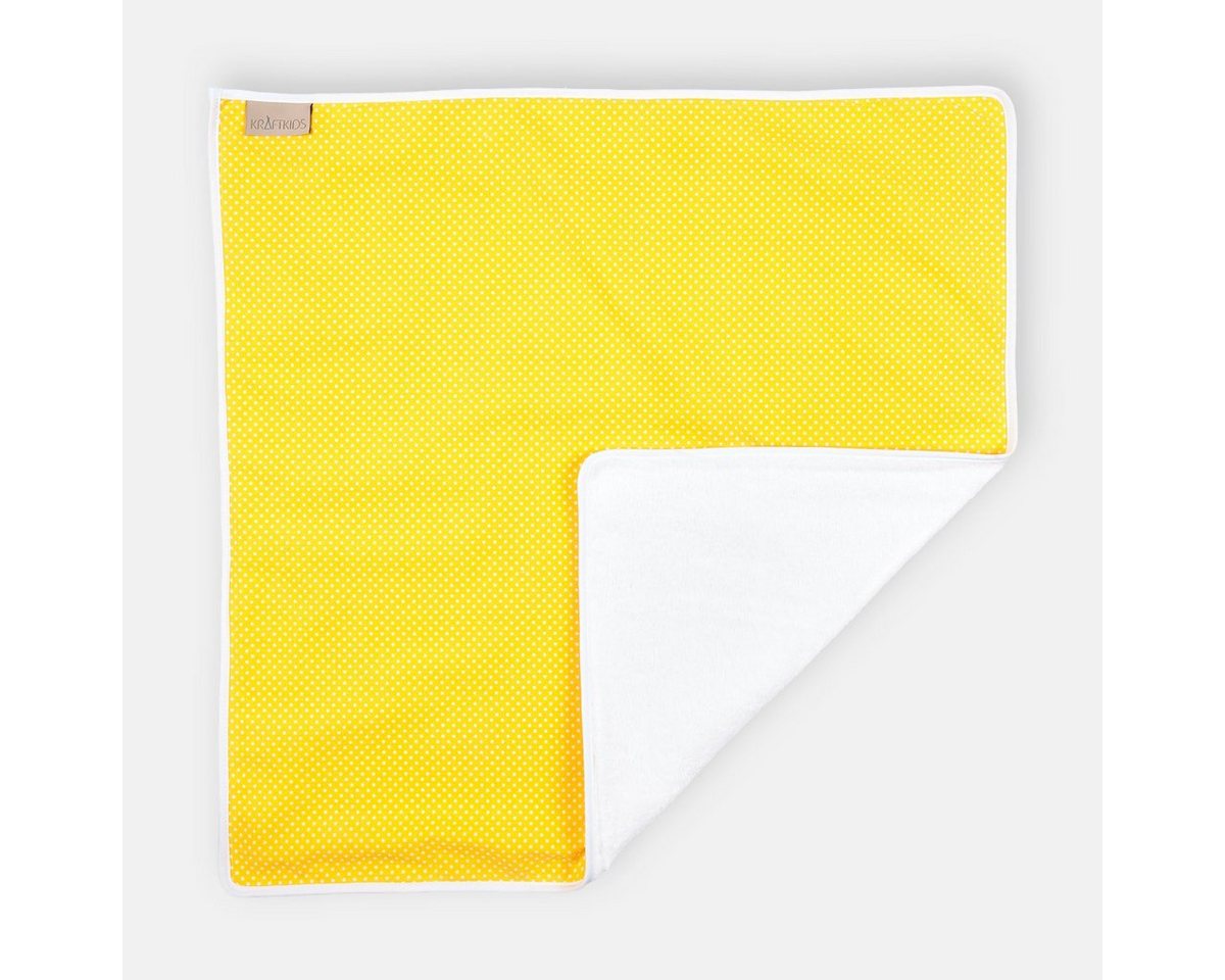 KraftKids Wickelauflage weiße Punkte auf Gelb, Wickelunterlage aus 3 Stoffsichten 100% Baumwolle, Innen wasserundurchlässig, faltbar auch für Unterwegs von KraftKids