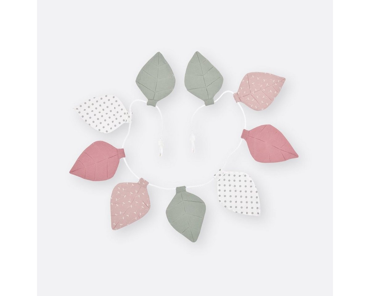 KraftKids Wimpelkette Musselin rosa mint graue Punkte auf Weiß, 7 gefüllte Stoffwimpel aus Vlies und 100% Baumwolle, 95 cm lang von KraftKids