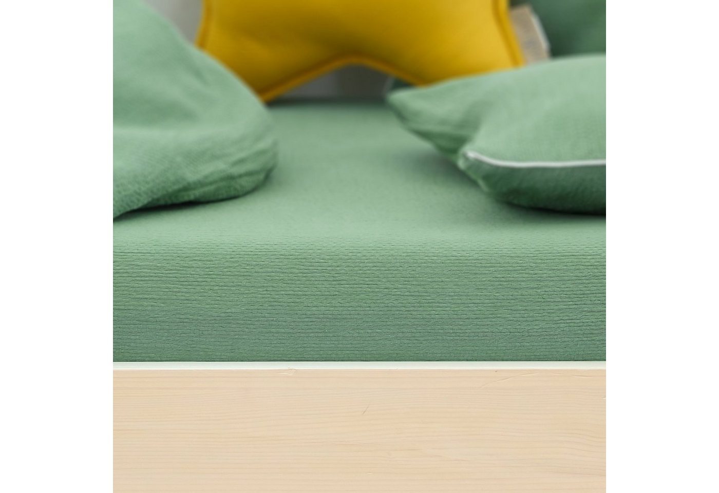 Spannbettlaken Doppelkrepp Grün Jade, KraftKids, 100% Baumwolle Musselin, 120 x 60 cm von KraftKids