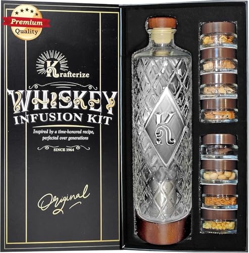 DIY Whiskey Geschenke für Männer - DIY Whiskey Infusion Set - Whiskey Making Kit - Dekanter Set mit Pflanzen & Holzspänen - Bourbon Dekanter & Geburtstagsgeschenke für Männer von Krafterize